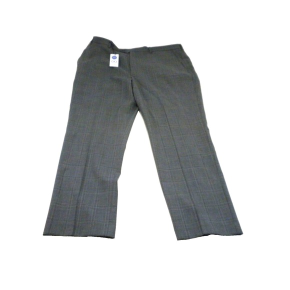 Stafford Pants Mens 42x32 Gray Plaid Wool Blend Super Suit Flat‎ Front Stretch - Picture 1 of 13
